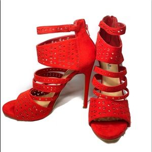 RED JUSTFAB SUEDE STILETTOS: BARELY WORN (size 9)